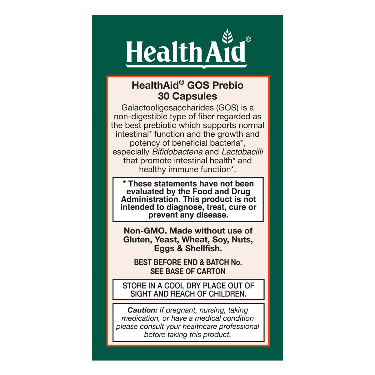 HealthAid GOSPrebio, Prebiotic Fiber, Once Daily, 30ct, Helps Proliferation of Beneficial Bacteria in the Gut, Galactooligosaccharides