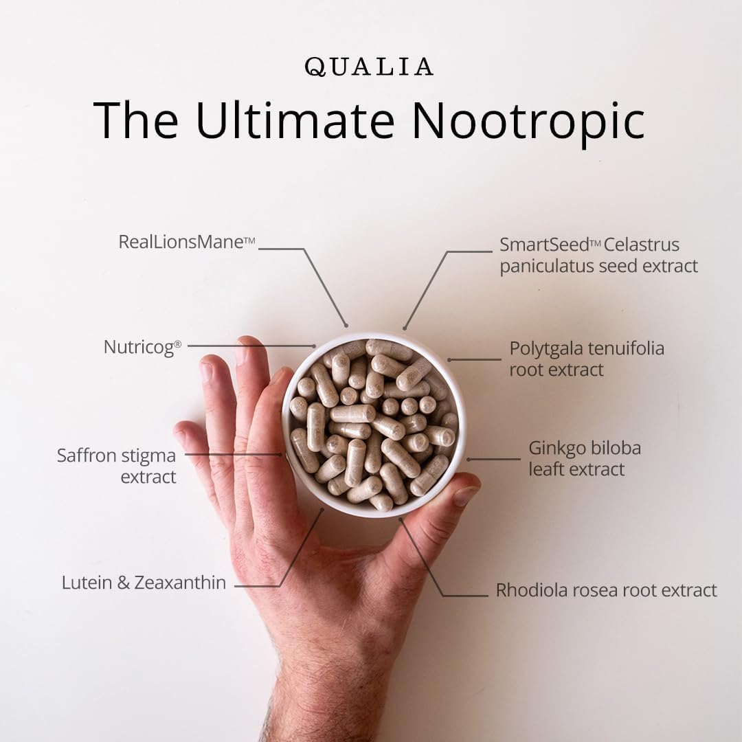 Qualia Mind — Beat Brain Fog - Doctor-Formulated Premium Brain Nourishment - Fuel Focus, Drive & Energy - 32 Ingredients Including Lion’s Mane, Cognizin™, Ginkgo & More - 2 Week Supply*