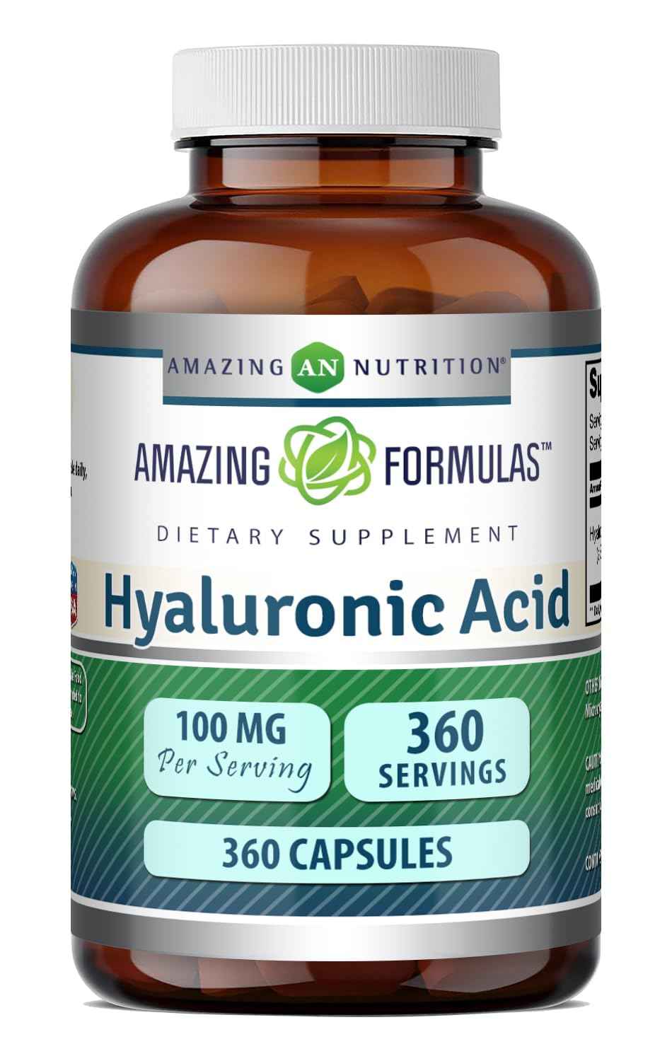 Amazing Formulas Hyaluronic Acid 100 Mg Supplement - Capsules - Non-GMO - Gluten-Free - Made in USA (1 Pack, 360 Count)