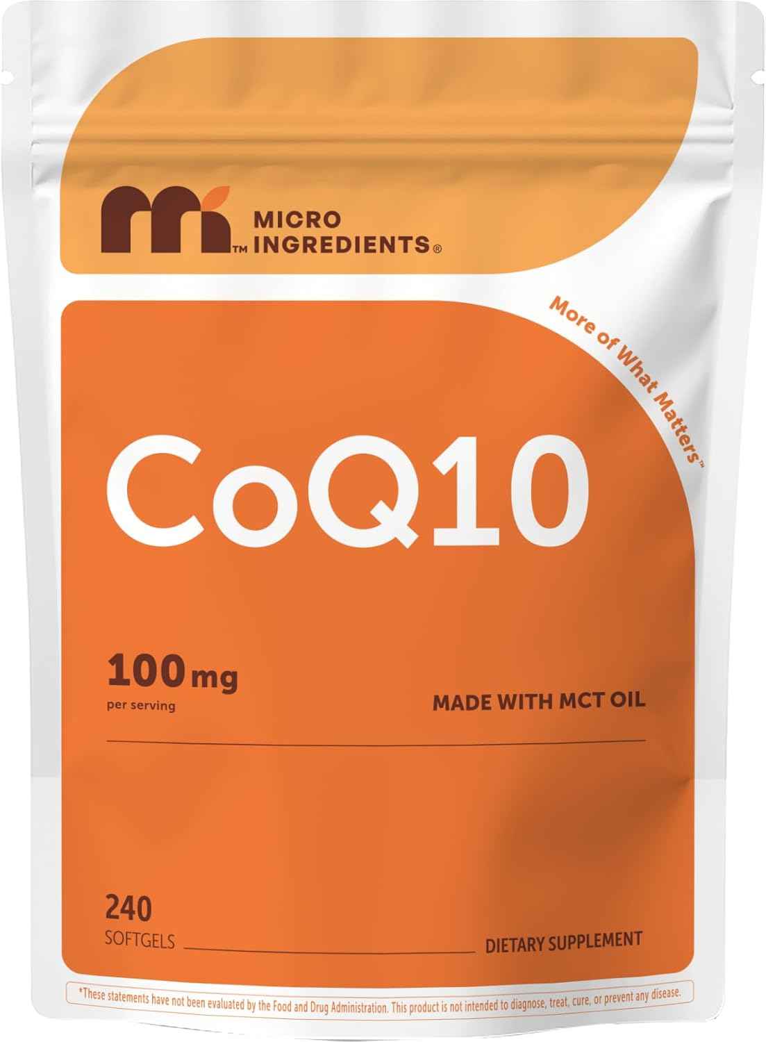 Micro Ingredients CoQ10 100 mg Per Serving, 240 Softgels - Coenzyme Q10 (Ubiquinone) Supplement - Made with MCT Oil - Non-GMO, Gluten Free