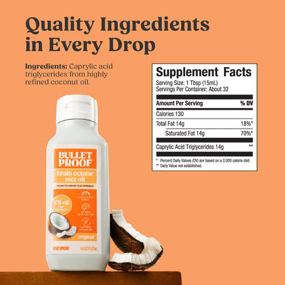 Bulletproof Brain Octane C8 MCT Oil, Non-GMO, 16 oz – 100% C8 from Coconut