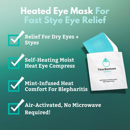 TearRestore EyeRelax Heated Eye Mask - Self-Heating Moist Heat Warm Compress for Dry Eyes, Stye & Blepharitis Relief - Mint-Infused (10 Count)