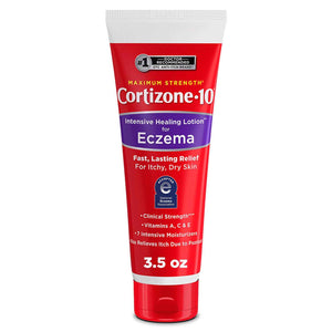 Cortizone-10 Maximum Strength Intensive Healing Itch Relief Lotion for Eczema, 1% Hydrocortisone, Fast-Acting, Anti-Itch Cream for Minor Skin Irritations, Rashes and Inflammation Due to Eczema, 3.5 oz