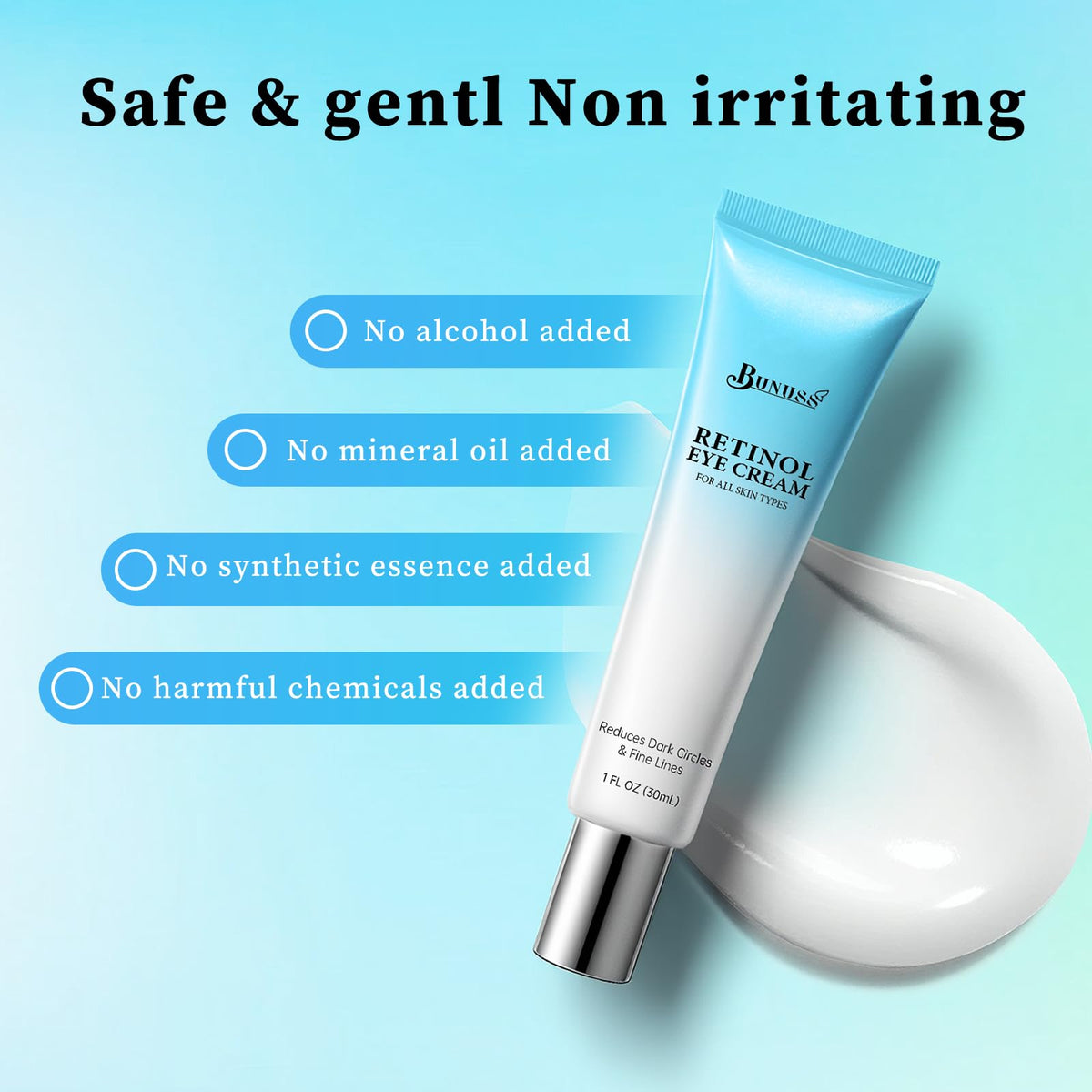 Retinol Anti-Aging Eye Cream for Dark Circles & Puffiness - Firming Eye Treatment with Hyaluronic Acid, Peptides & Caffeine (1 fl. oz.)