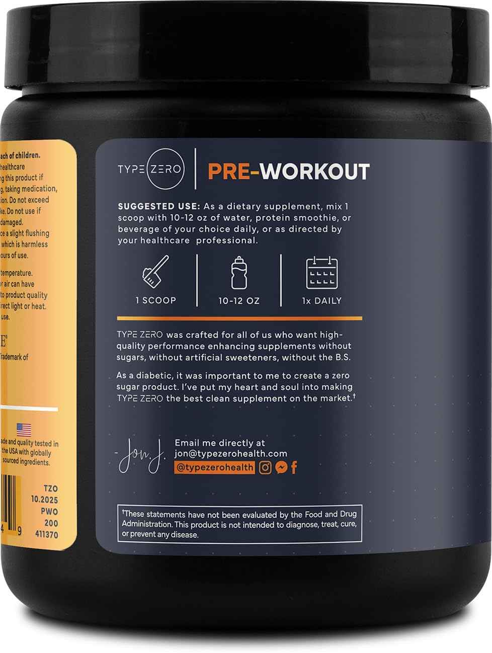 Type Zero Clean Pre Workout Powder (Pineapple Mango) 21 Servings - 200mg Natural Caffeine, L-Citrulline Malate, Beta Alanine, Alpha GPC, Huperzine A, Himalayan Salt, Sugar Free