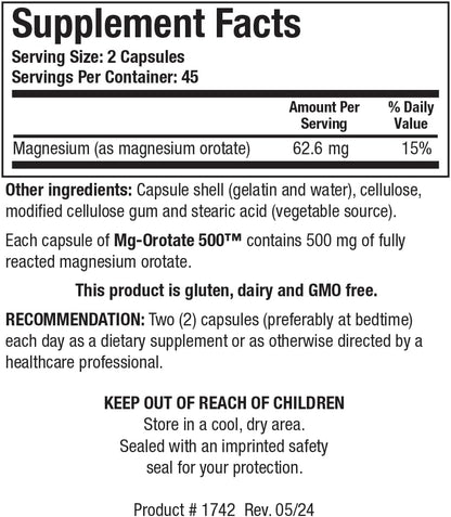Biotics Research Mg Orotate 500mg Magnesium Orotate - 2 Capsules per Serving (1000mg) - Cardiovascular Support Heart Health, Overall Relaxation, Improves Sleep and Muscle Relaxation - 90 Caps