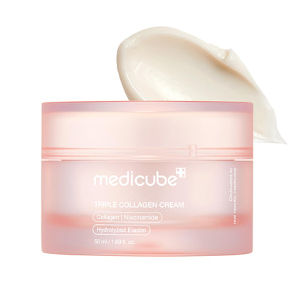 Medicube Triple Collagen Cream - Hydrating & Firming Moisturizer with Hyaluronic Acid, Premium Elastin, Shea Butter - Wrinkle Care & Boosts Elasticity - Korean Skincare, 1.69 oz
