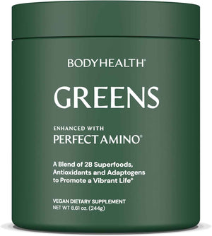 BodyHealth Greens Enhanced with PerfectAmino - Daily Superfood Green Apple Smoothie Powder with Vegetables, Fruit, Antioxidants, Prebiotics, Probiotics, Fiber, and Protein - 40 Servings