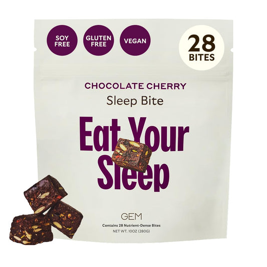 GEM Sleep Aid, Nighttime Bite, Melatonin Free, L-Theanine, Magnesium, Valerian Root Extract | Vegan and Gluten Free | Earthy Chocolate Cherry (28 Pack)