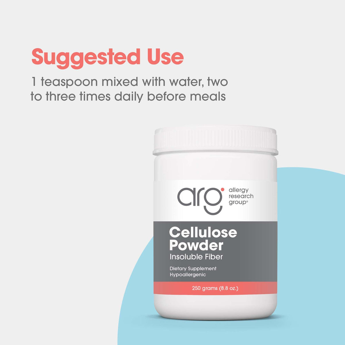 Allergy Research Group ARG Cellulose Powder - Microcrystalline Cellulose - Digestive System Support - Non-Fermentable Insoluble Fiber - Hypoallergenic Formula - 125 Servings - 8.8 oz