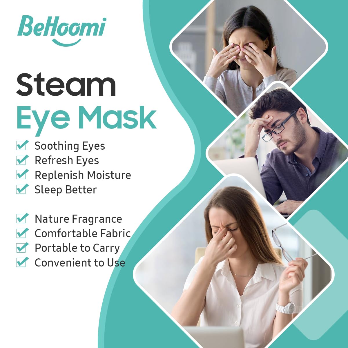 BeHoomi Self Heating Steam Eye Mask – Warm Compress Heated Eye Mask for Sleep, Relaxation & Dry Eye Relief, Unscented (20 Pack)