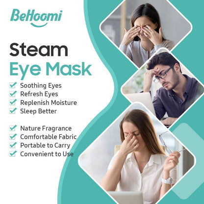 BeHoomi Self Heating Steam Eye Mask – Warm Compress Heated Eye Mask for Sleep, Relaxation & Dry Eye Relief, Unscented (20 Pack)