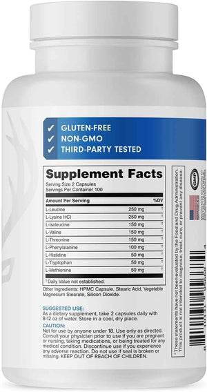 Bucked Up EAA Capsules - Essential Amino Acids Supplement - 1200mg Per Serving - On the Go - Gluten-Free, Non-GMO, Third-Party Tested - 100 Servings (200 Capsules)