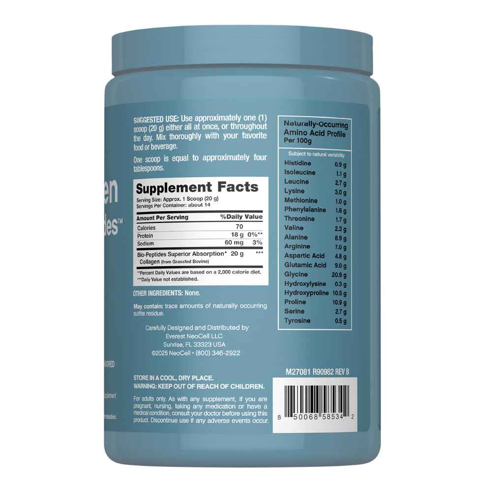 NeoCell Collagen Bio-Peptides Powder - 10oz - Super Hair, Skin, and Nails - Superior Absorption - Grassfed Protein Supplement