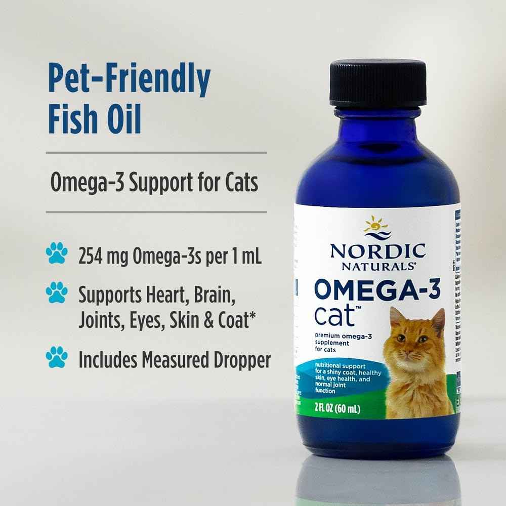 Nordic Naturals Omega-3 Cat, Unflavored - 2 oz - 304 mg Omega-3 Per One mL - Fish Oil for Cats with EPA & DHA - Promotes Heart, Skin, Coat, & Immune Health - Non-GMO