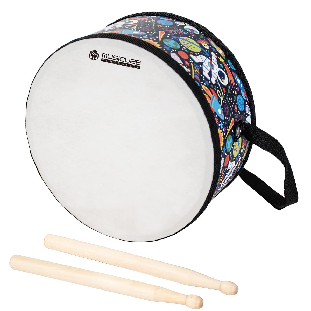 MUSICUBE Kids Drum Set 8-Inch Wooden Toys with an Adjustable Strap and 2 Drumsticks Educational Baby Musical Toys Drum Sensory Musical Instrument Toys for Toddler Boys & Girls Gift Packing