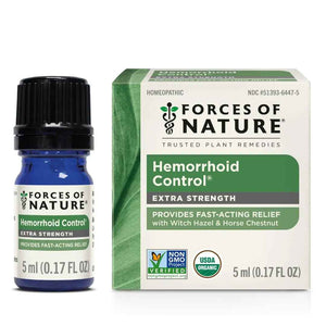 Forces of Nature Hemorrhoid Control Extra Strength, Organic Homeopathic Medicine with Witch Hazel, Horse Chestnut, and Soothing Essential Oils for Itching, Swelling & Discomfort, 5ml (0.17 fl oz)