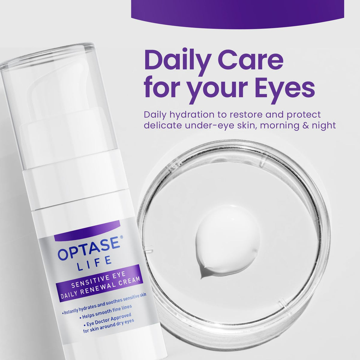 Optase LIFE Sensitive Eye Daily Renewal Cream (15ml) – Preservative-Free Hydrating Eye Cream for Dry & Sensitive Eyes | Dermatologist & Eye Doctor Approved
