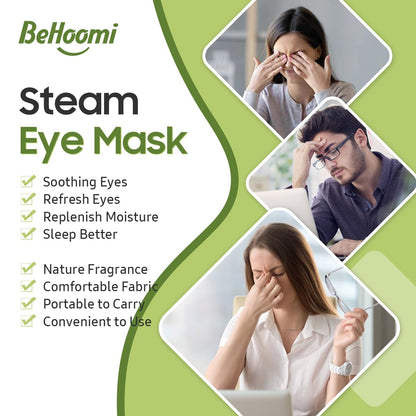 BeHoomi Self Heating Steam Eye Mask – Green Tea Scented Warm Compress Heated Eye Mask for Sleep, Spa & Relaxation (20 Pack)