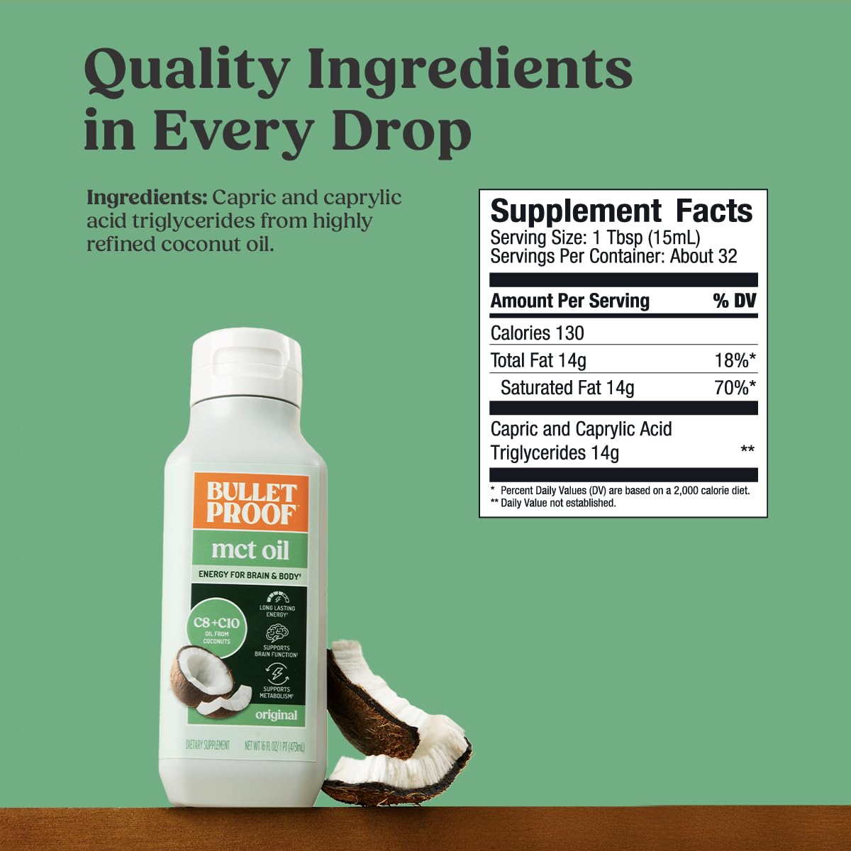 Bulletproof C8 & C10 MCT Oil, 100% Pure Coconut Oil, Unflavored, 16 oz
