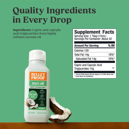 Bulletproof C8 & C10 MCT Oil, 100% Pure Coconut Oil, Unflavored, 16 oz