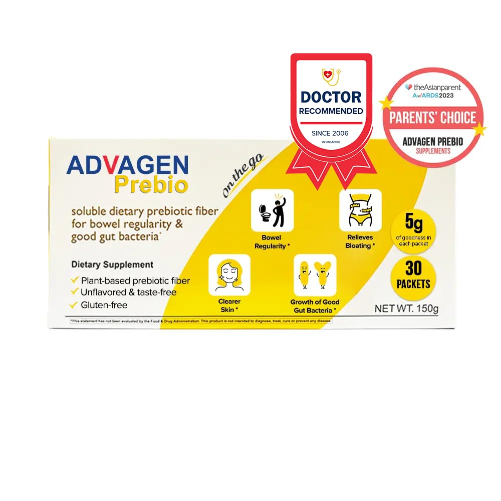 ADVAGEN, Prebio Fiber Supplement Powder Unflavored - Soluble Prebiotic Fiber Powder, Unflavored On The Go Packets, Non GMO Supports Gut Health, Bloating & Constipation Relief for Women Men 30 Servings
