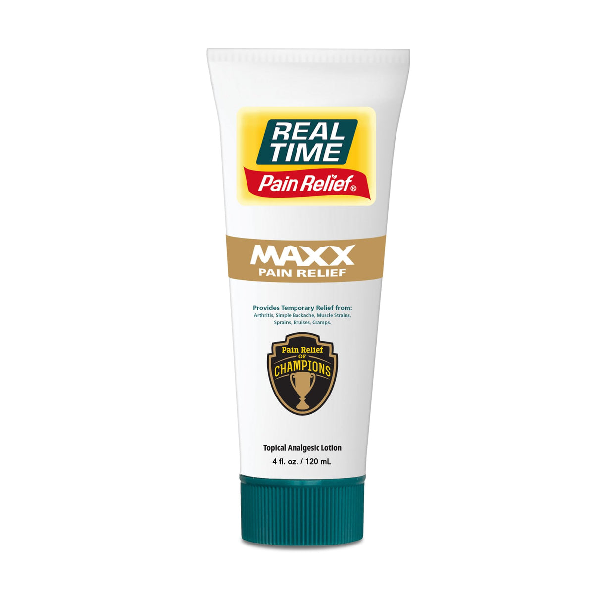 Real Time Pain Relief MAXX 4oz Tube | 18 Natural Ingredients: Arnica, Menthol & Peppermint | Maximum Strength Muscle Pain Relief Lotion for Arthritis, Hands, Ankles, Back, Shoulders, Knees & Joints