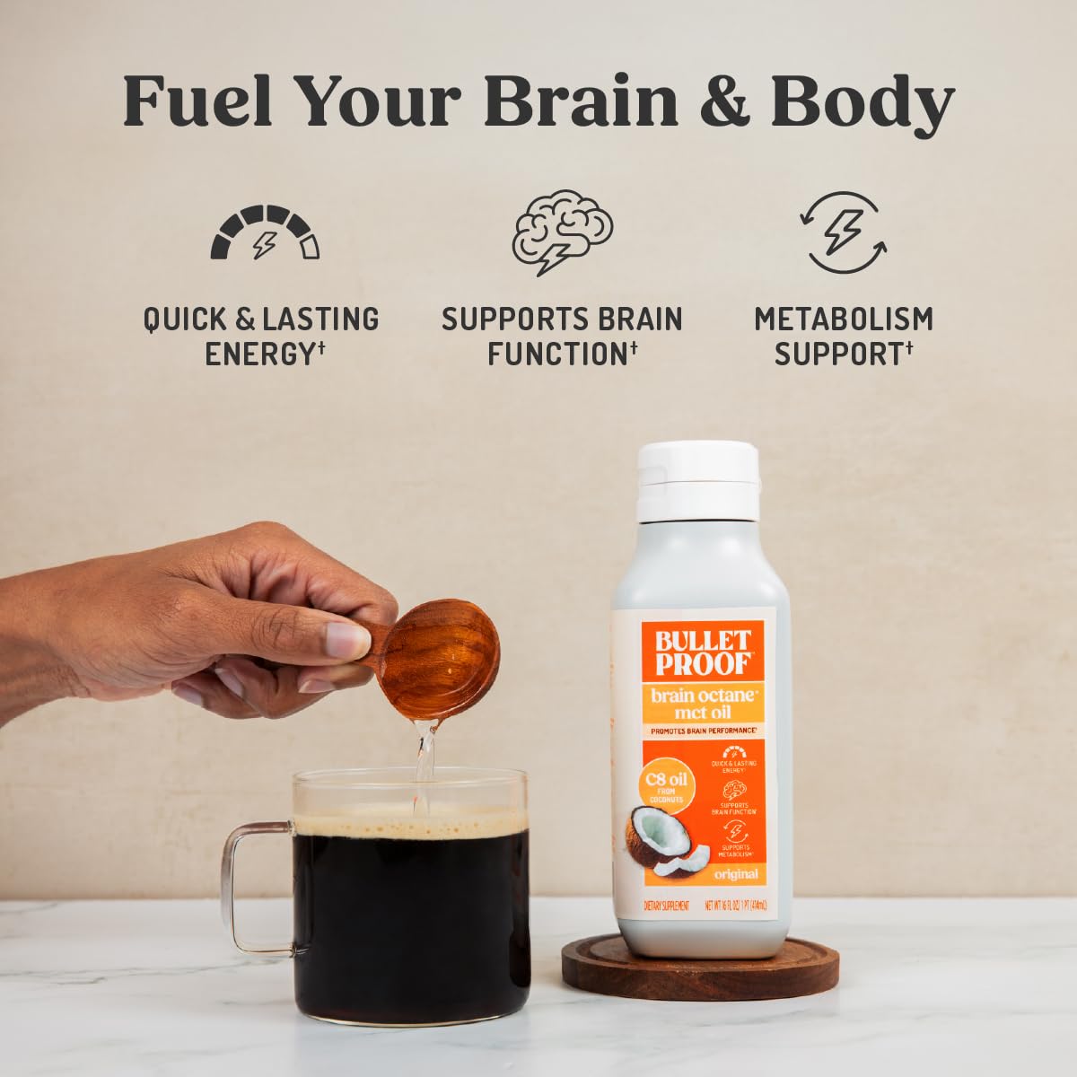 Bulletproof Brain Octane C8 MCT Oil, Non-GMO, 16 oz – 100% C8 from Coconut