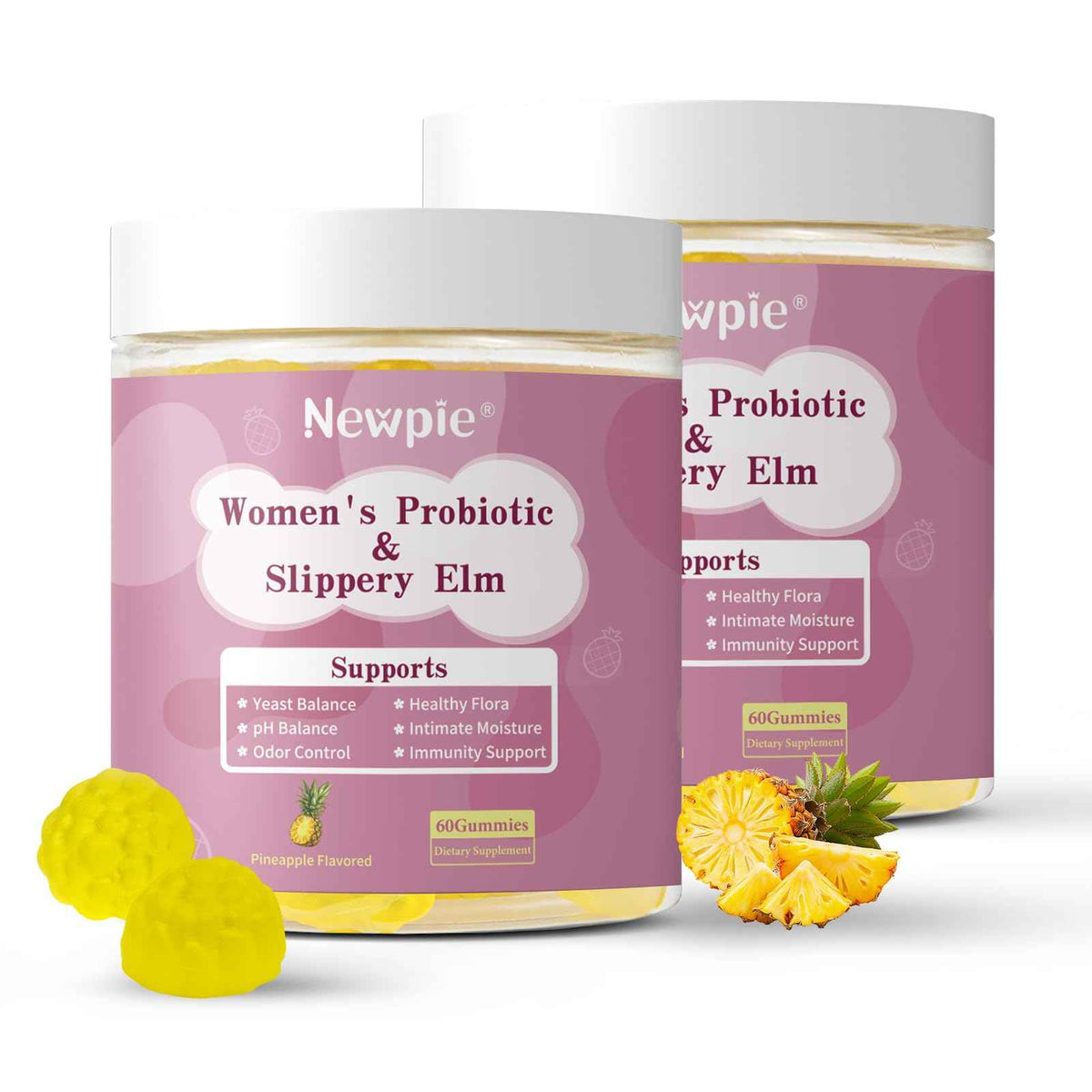 Blltzzz Her Juicy Women's Probiotic Gummies - Pineapple Flavor - Contains Slippery Elm and Probiotic Blend to Support Women's Intimate pH Balance, Gut Wellness and Overall Well-Being - 60 Gummies (2)