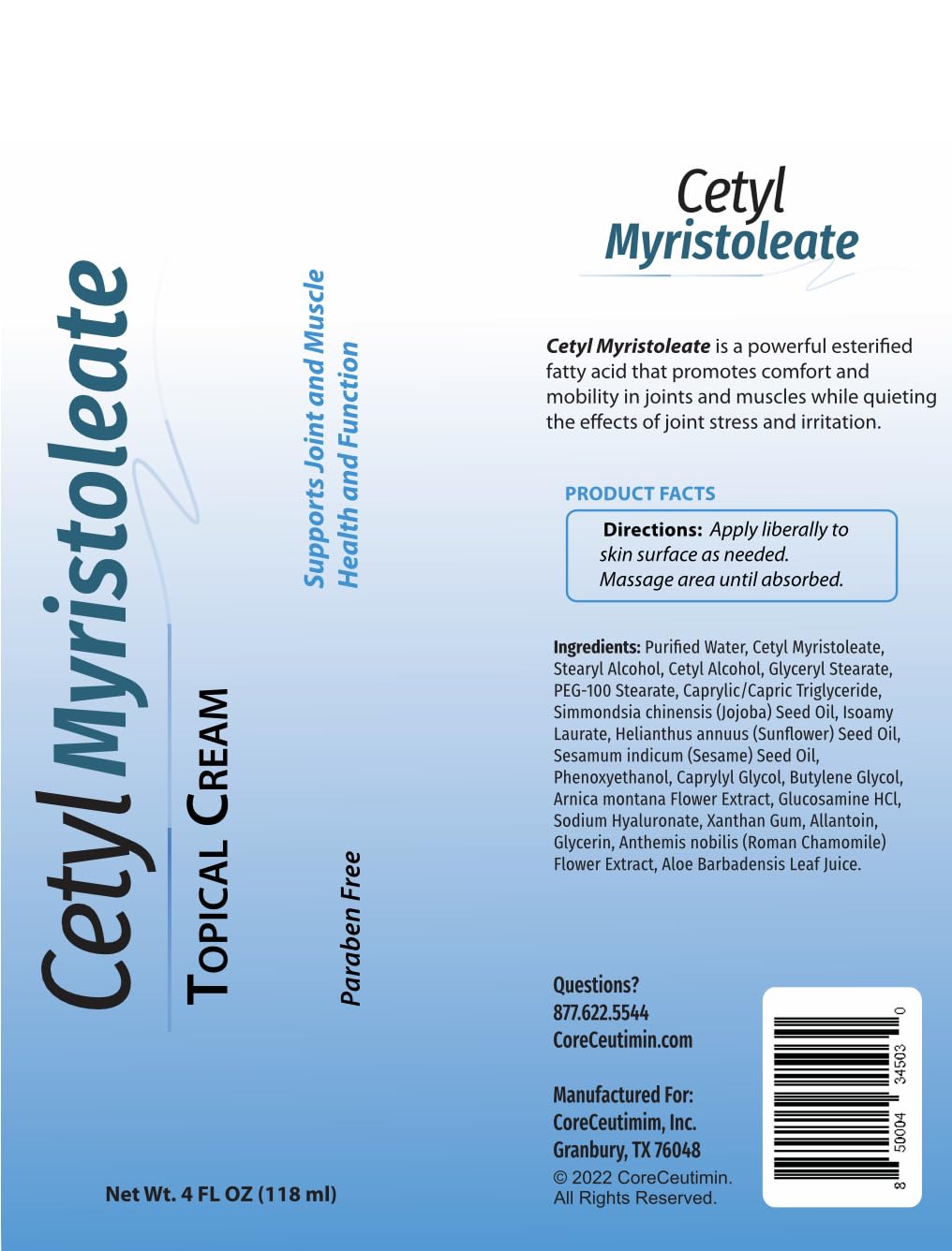 CoreCeutimin Cetyl Myristoleate Omega 5 Topical Cream, 4 oz