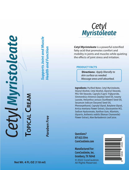 CoreCeutimin Cetyl Myristoleate Omega 5 Topical Cream, 4 oz