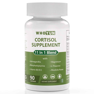 Whoyun Cortisol Supplement for Women, 11 in 1 Lower Cortisol Blend with Ashwagandha, Phosphatidylserine, Magnesium, L-Theanine, Vegan, 90 Capsules