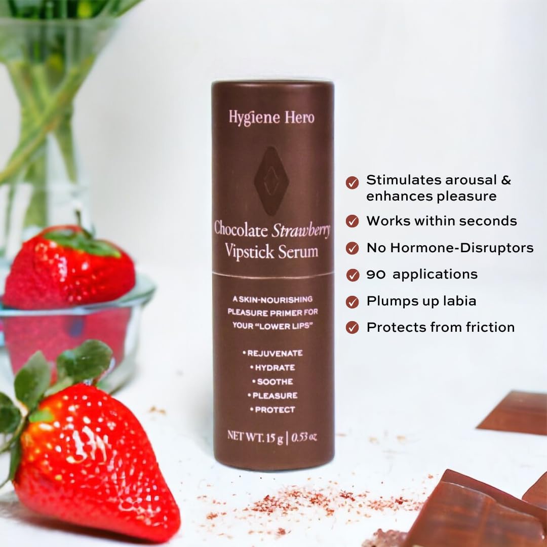 Hygiene Hero Vipstick Sexual Enhancer Serum for Women | Serum for Vulva | Intimate Grooming | Soothe, Hydrate and Protect Your Labia, Chocolate Strawberry, 0.53oz