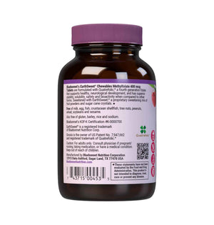 Bluebonnet EarthSweet Methylfolate 400 mcg Cellular Active Coenzyme 5-MTHF L Methyl Folate Supplement - Prenatal & Energy Support* - Non-GMO, Vegan, Gluten-Free - Raspberry - 90 Chewable Tablets