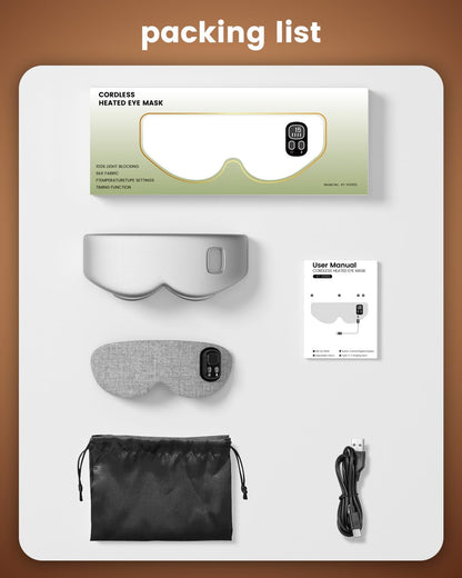 Anydance Cordless Heated Eye Mask – Rechargeable Warm Compress for Dry Eyes & Sleep Relief (Grey)