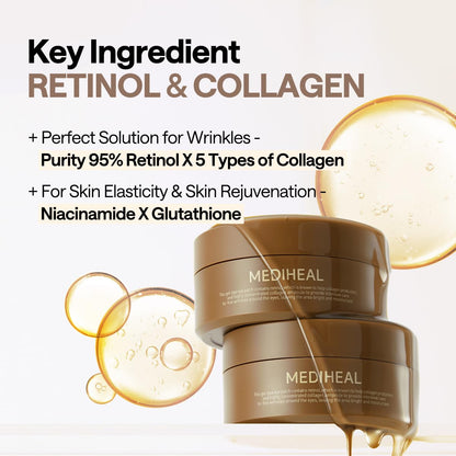 Mediheal Retinol Collagen Eye Ampoule Patch (60 Patches) - Korean Hydrogel Pads with 95% Pure Retinol & 5 Micro Collagen