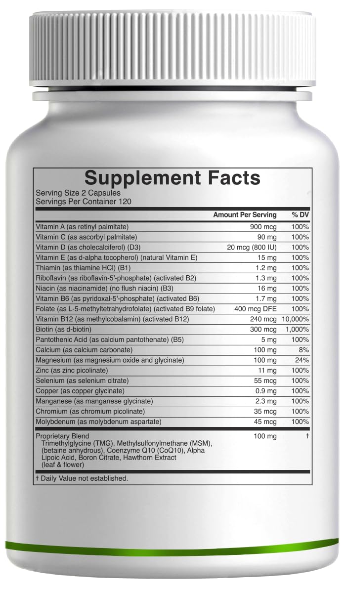 DEAL SUPPLEMENT Methylated Multivitamin for Men & Women, 240 Capsules | 100% DV Vitamins & Minerals | Activated B-Complex & Chelated Minerals, with CoQ10, TMG & ALA | Non-GMO, cGMP Manufactured
