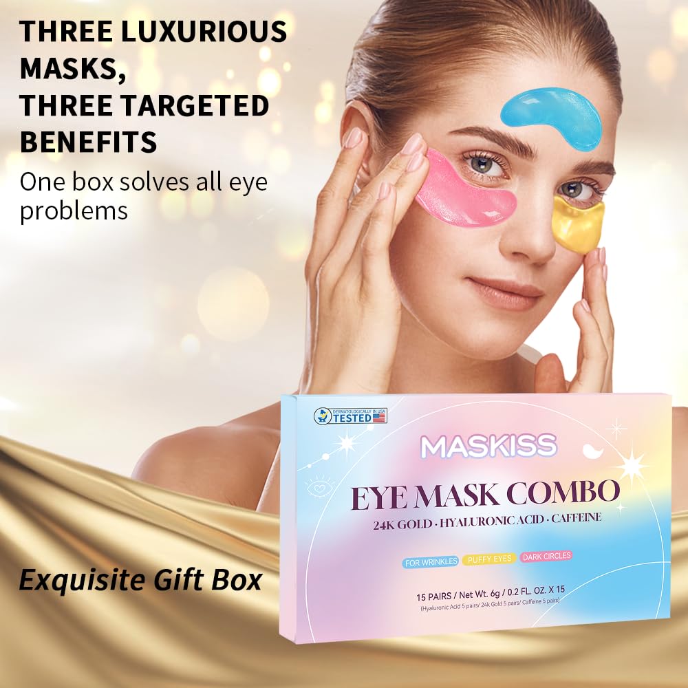 Maskiss Under Eye Patches - 3 Colors Vegan Eye Mask Set (15 Pairs)