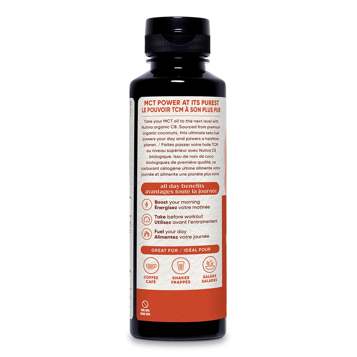 Nutiva Organic Liquid MCT Oil C8- Unflavored - Perfect for Coffee, Shakes, Salads, and More - Great for Vegan, Whole, Paleo, and Keto Diet - Extracted From Coconut - 12floz
