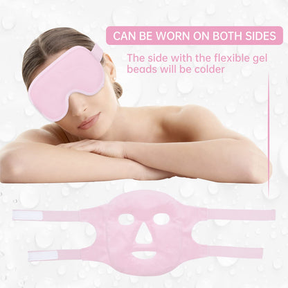 ZNÖCUETÖD 2-Piece Face & Eye Ice Mask Set (Pink) – Dual Hot & Cold Gel Packs for Puffiness, Dark Circles, Migraine Relief & Post-Surgery Swelling