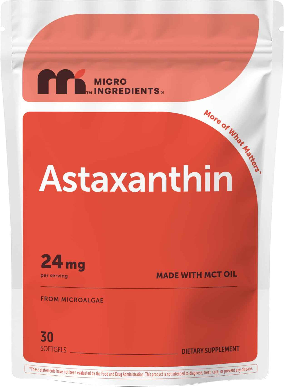 Micro Ingredients Astaxanthin 24mg Per Serving with MCT Oil, 60 Softgels - 2 Month Supply. Natural Microalgae Sourced Astaxanthin Supplement. Easy-to-Swallow. Non-GMO, Gluten Free, Soy Free.