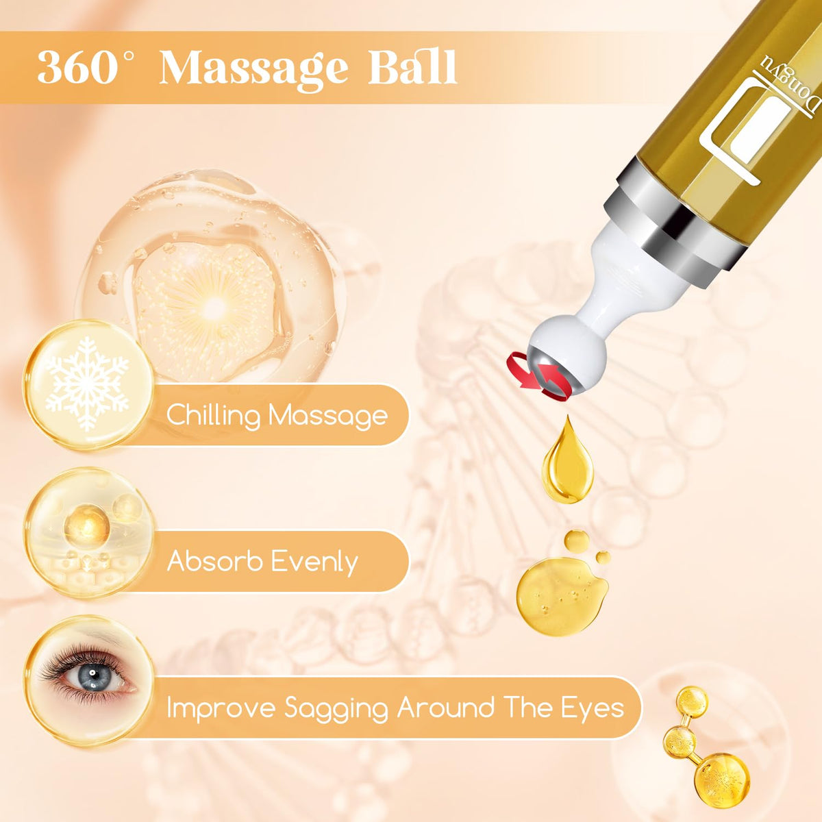 Dongyu Retinol Eye Serum 360° Roller – Anti-Aging Treatment with Massage Ball for Dark Circles, Puffiness & Wrinkles