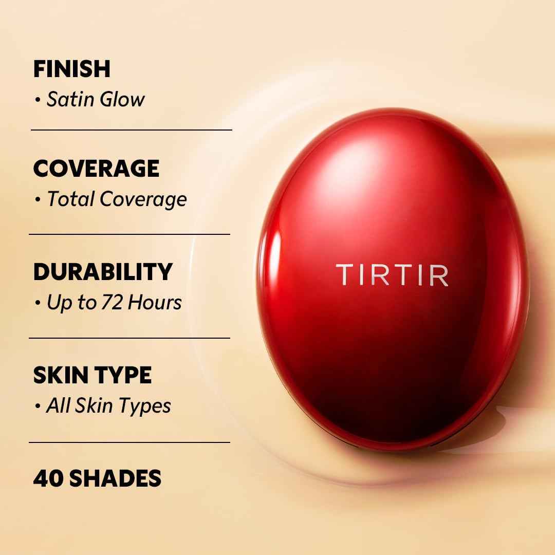 TIRTIR Mask Fit Red Cushion Foundation - Full coverage, Weightless, Skin fit, Satin Glow Finish, Korean Makeup BB Foundation, beauty, Tattoo cover up, Buildable (#23N Sand, 0.63 Fl Oz)