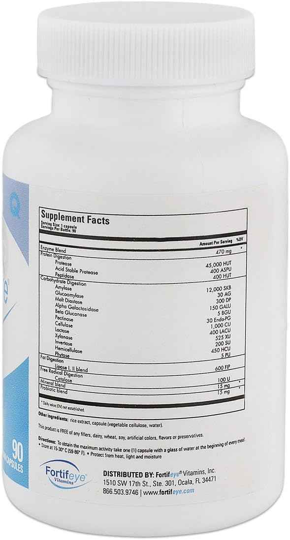 Fortifeye Digestive Enzymes with Probiotics for Digestive Health 90 Capsules 30 Day Supply - Full Spectrum Plant-Based Vegan Supplement, Supports Digestion, Immune System and Nutrient Absorption