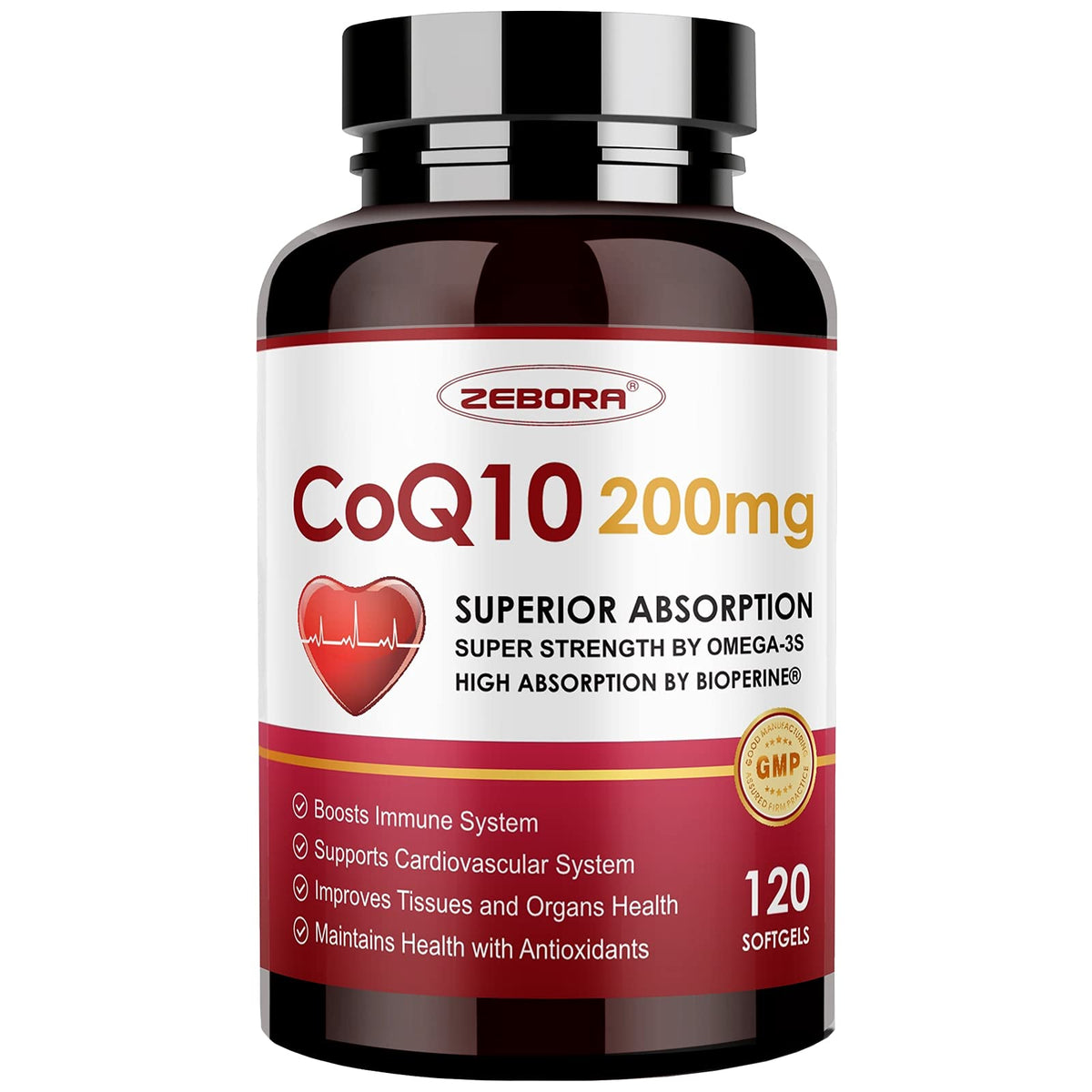 CoQ10-200mg-Softgels with PQQ, BioPerine & Omega-3, 120 Servings Coenzyme Q10