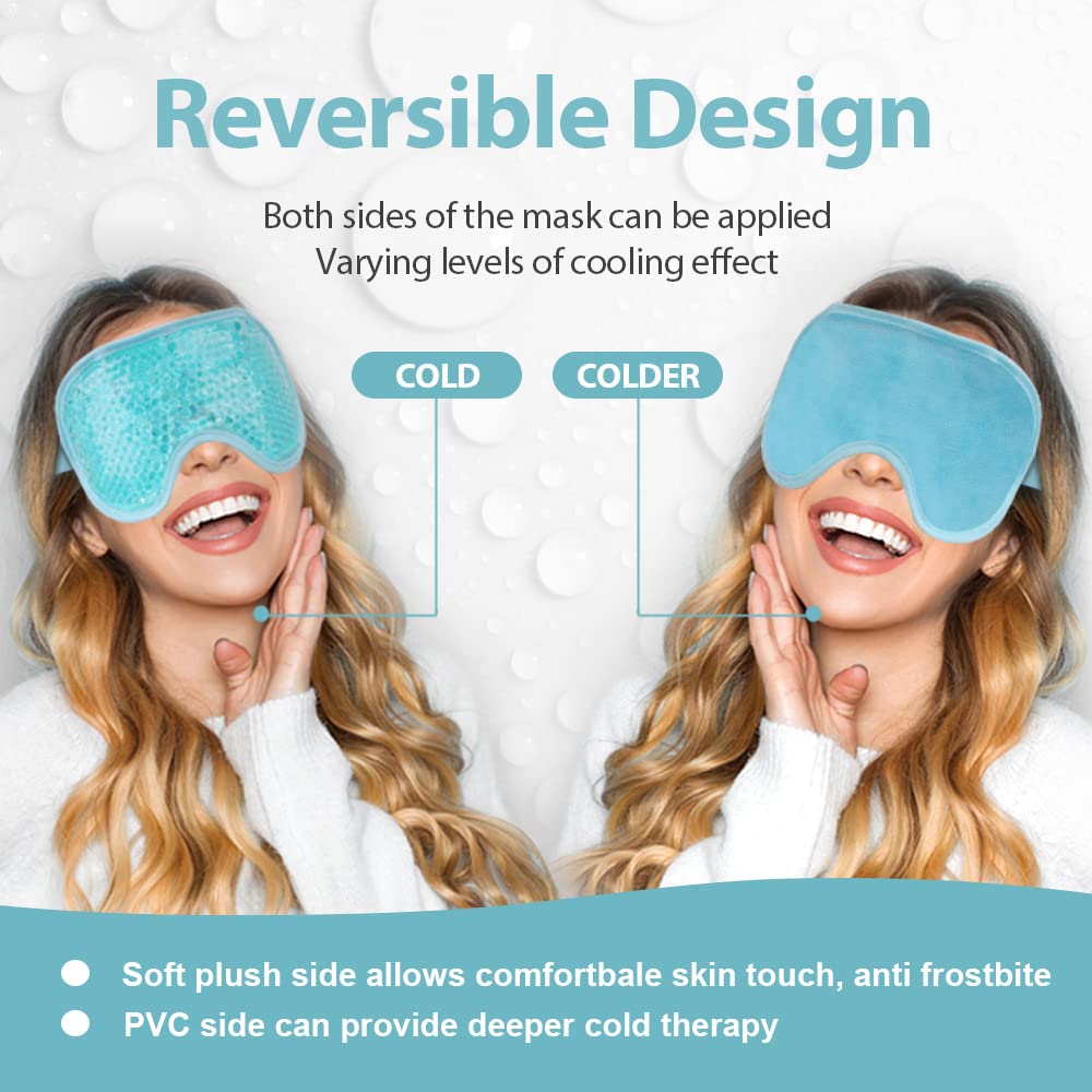 NEWGO Cooling Eye Mask Cold Ice Pack – Puffy Eyes, Dark Circles, Headache & Stress Relief (Blue 2 Pack)