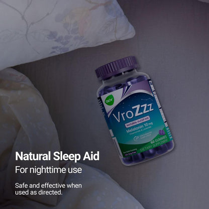 AXIV VroZzz Melatonin Sleep Aid Gummies, 10 mg Melatonin, with Chamomile, Lavender & Valerian Root, Supports Occasional Sleep, 60 Gummies