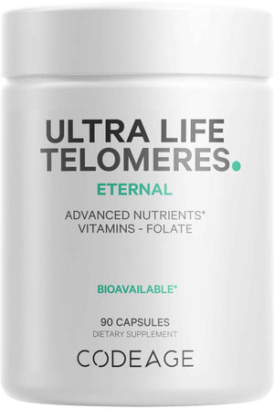 Codeage Ultra Life Telomeres Supplement - 5 MTHF Folate Vitamin B9, Vitamin B12 Methylcobalamin, Vitamin D3, L-Theanine, Ashwagandha - 3-Month Supply - DNA, Methylation Cycle - Non-GMO - 90 Capsules