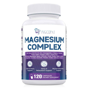 Migcopat Magnesium Complex w/Magnesium Glycinate, Malate, Citrate - 24-in-1 Magnesium Supplement w/Ashwagandha, L-Theanine & NAD+ - Supports Calm, Energy, Muscle & Sleep - Non-GMO, 120 Vegan Caps