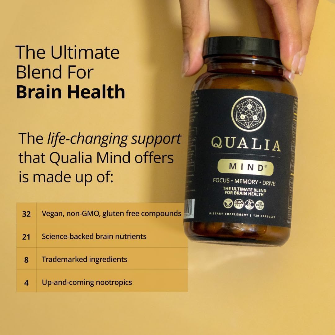 Qualia Mind — Beat Brain Fog - Doctor-Formulated Premium Brain Nourishment - Fuel Focus, Drive & Energy - 32 Ingredients Including Lion’s Mane, Cognizin™, Ginkgo & More - 2 Week Supply*